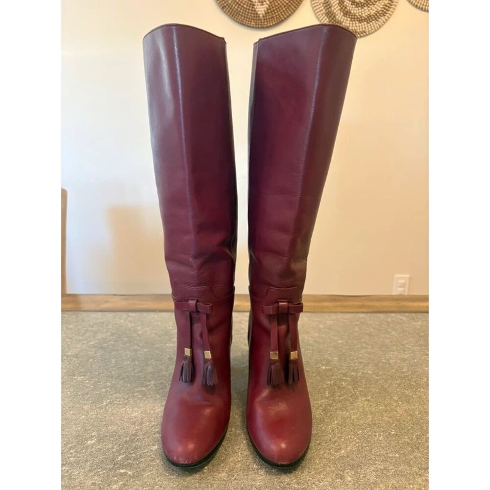 Paule Ka Paris Burgundy Leather Tassel Knee High Boots / Size 39